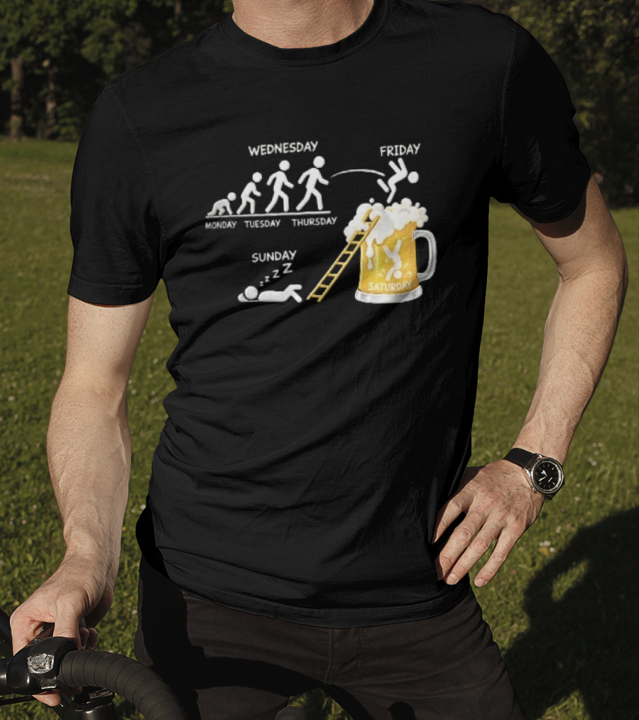 Monday To Sunday Stick Figure Evolution Beer Diving Sleeping T-Shirt