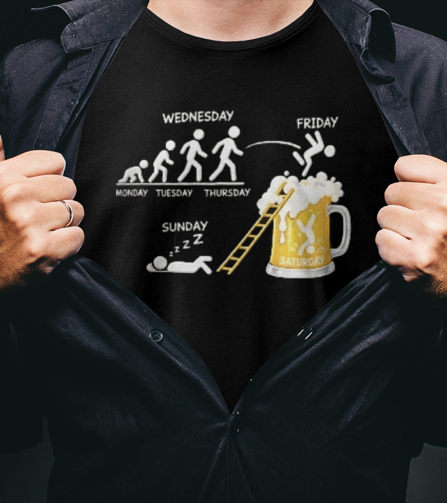 Monday To Sunday Stick Figure Evolution Beer Diving Sleeping T-Shirt