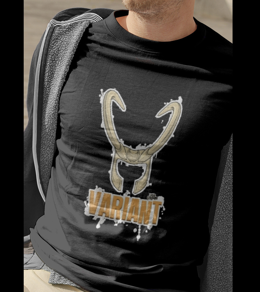 Variant Loki Horned Helmet Golden Horns White Paint Splatter Grunge Cartoon T-Shirt