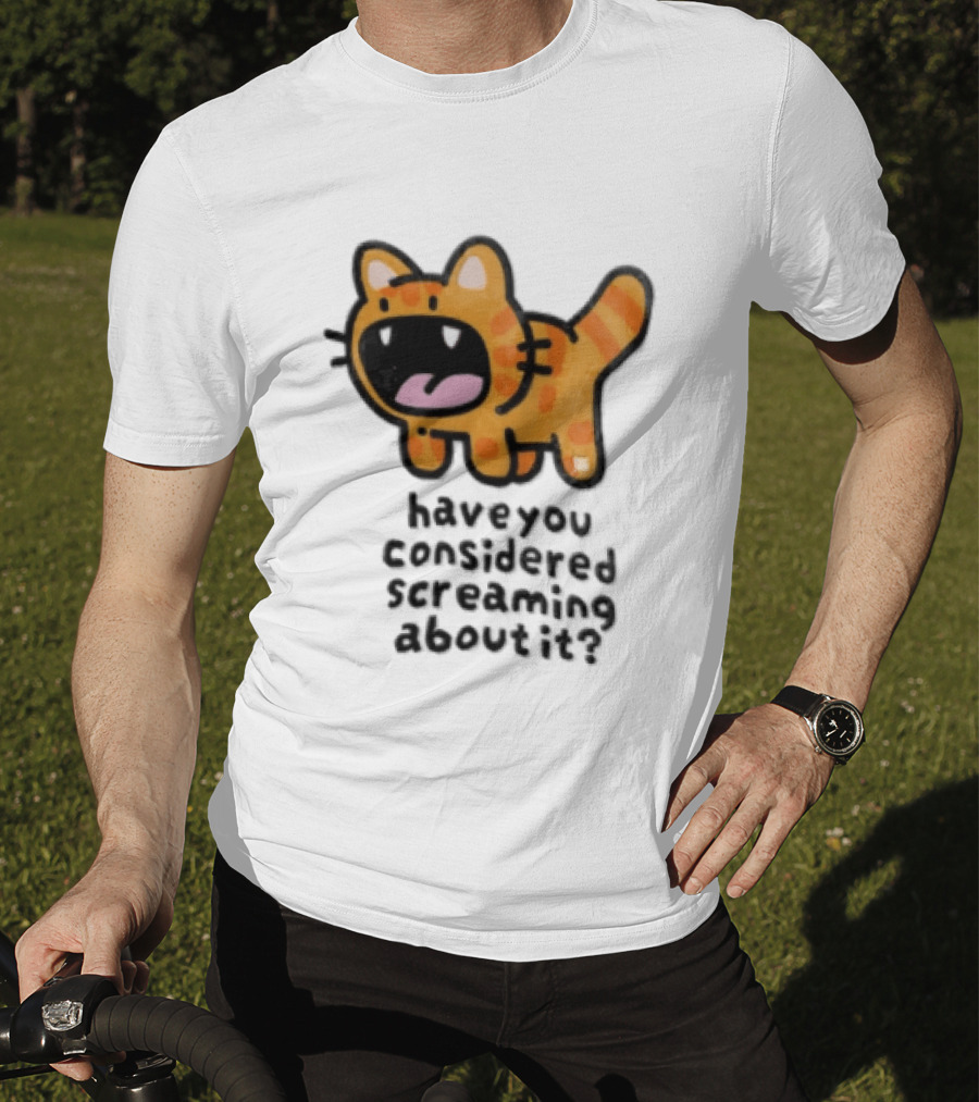 Have You Considered Screaming About It Cartoon Orange Tabby Cat Open Mouth Wide T-Shirt
