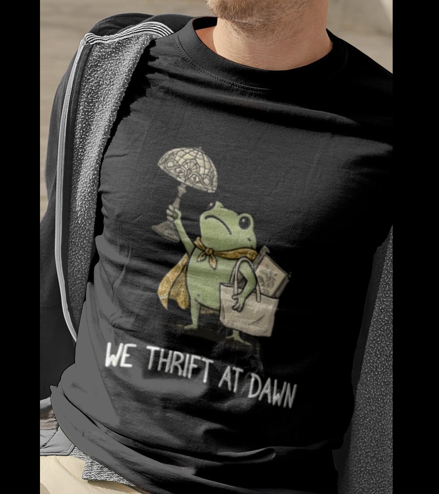 We Thrift At Dawn Frog Holding Stained Glass Lamp Scarf And Bag T-Shirt