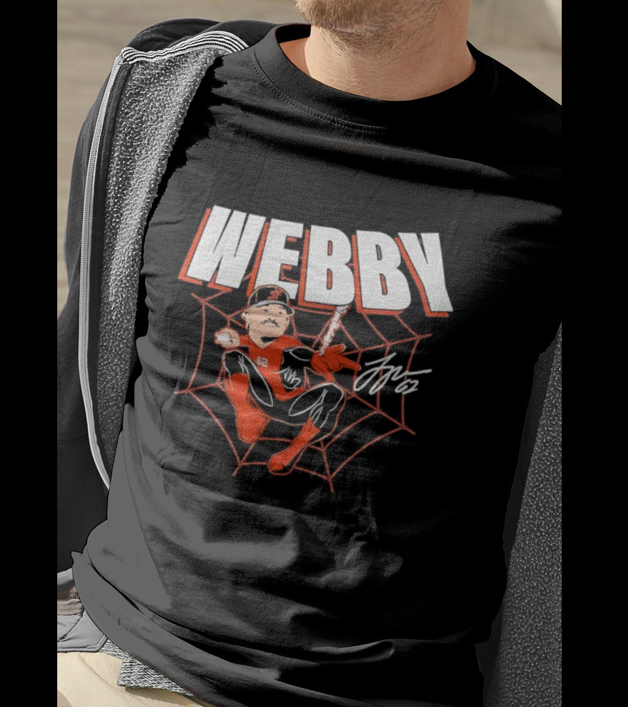 WEBBY Spider Web Baseball Player 62 Red Jersey Signature T-Shirt