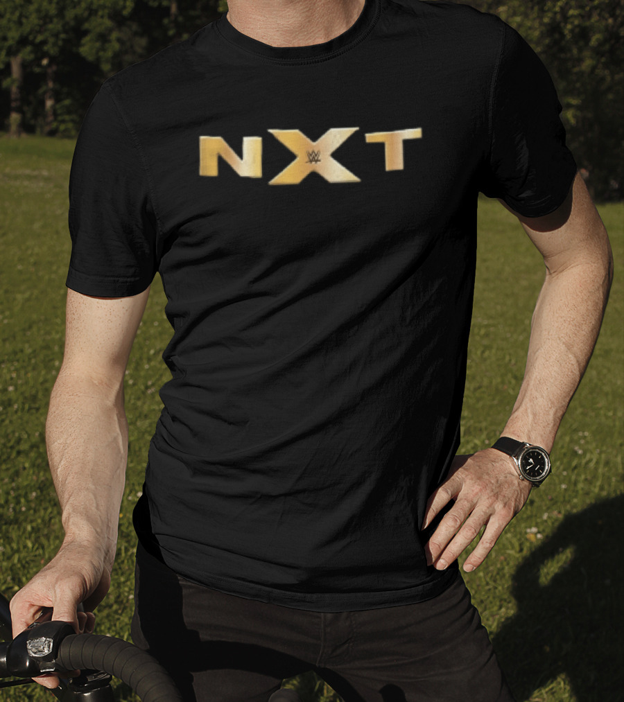 WWE NXT Gold Metallic 3D Lettering Black T-Shirt