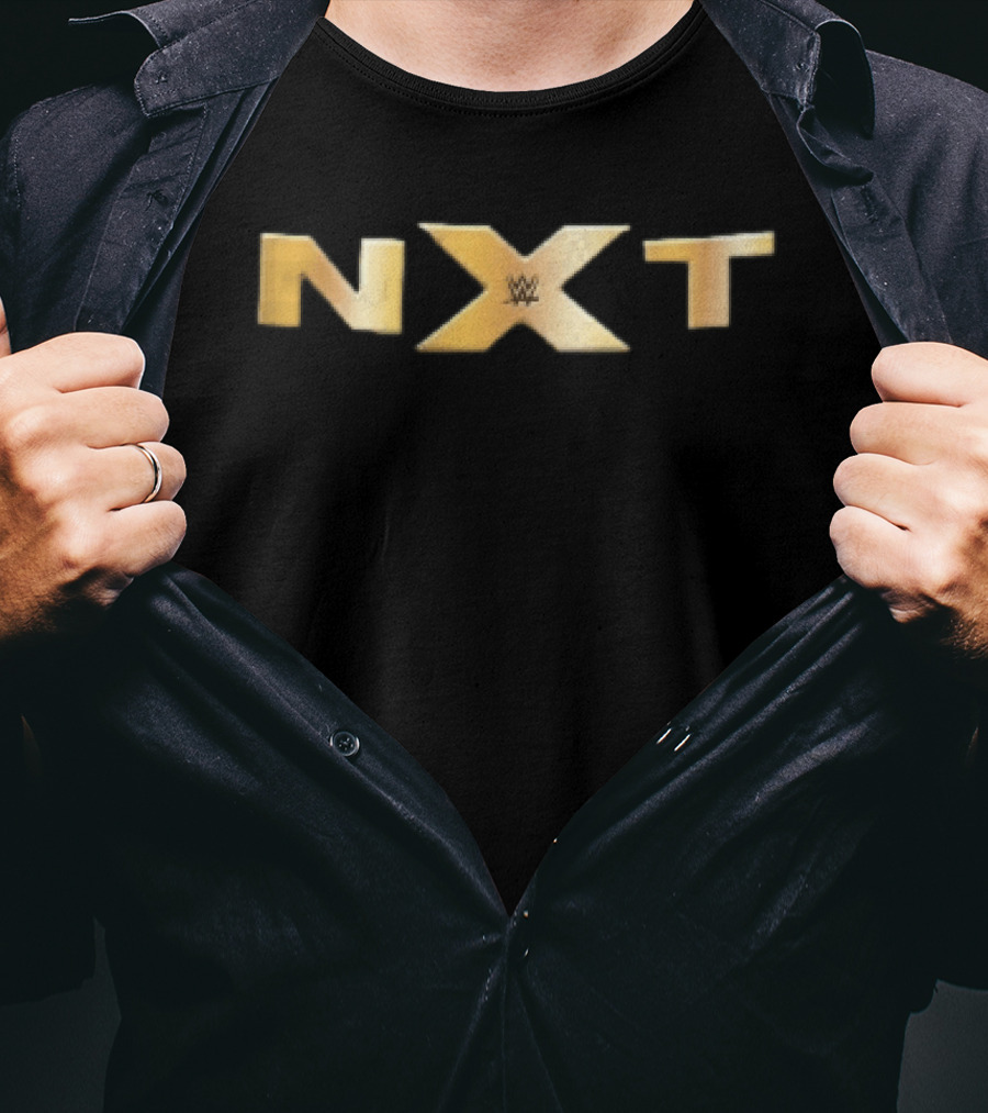 WWE NXT Gold Metallic 3D Lettering Black T-Shirt