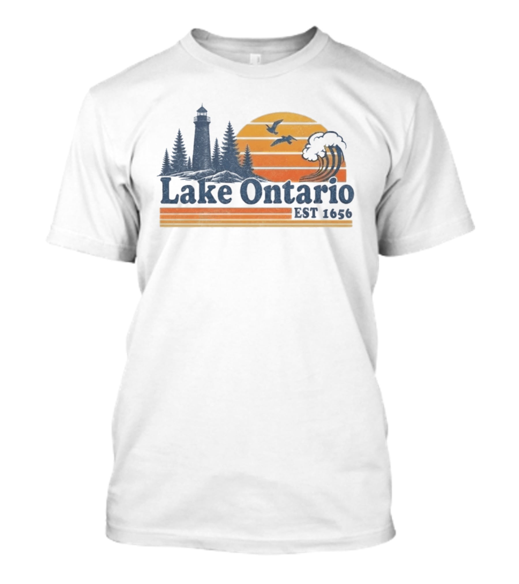 Lake Ontario Est 1656 Lighthouse Sunset Tree Birds T-Shirt