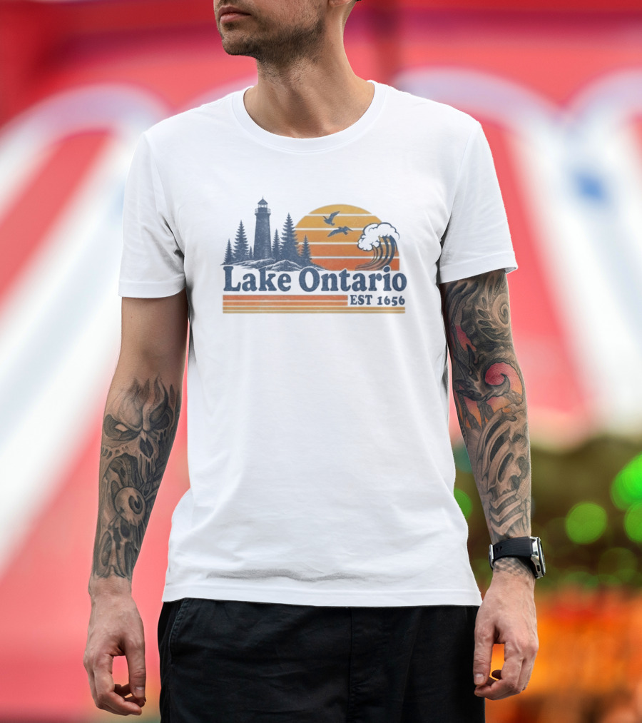 Lake Ontario Est 1656 Lighthouse Sunset Tree Birds T-Shirt