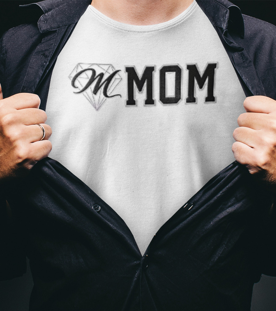 Diamond M Mom Script Varsity Block Font T-Shirt