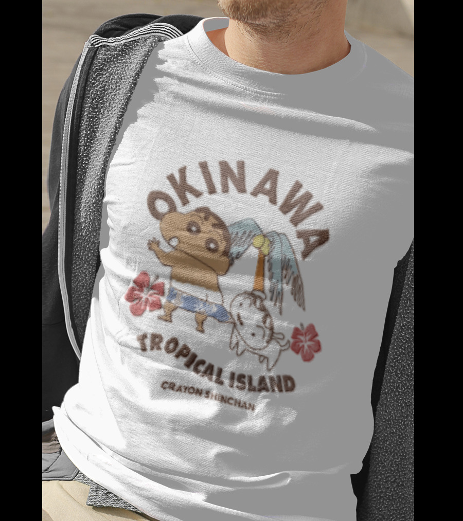 Okinawa Tropical Island Crayon Shinchan Hibiscus Palms Adventure T-Shirt