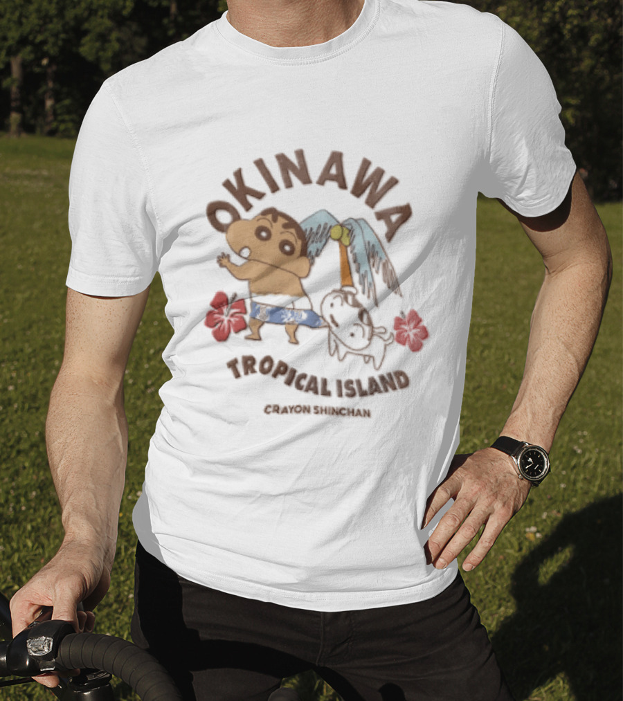 Okinawa Tropical Island Crayon Shinchan Hibiscus Palms Adventure T-Shirt