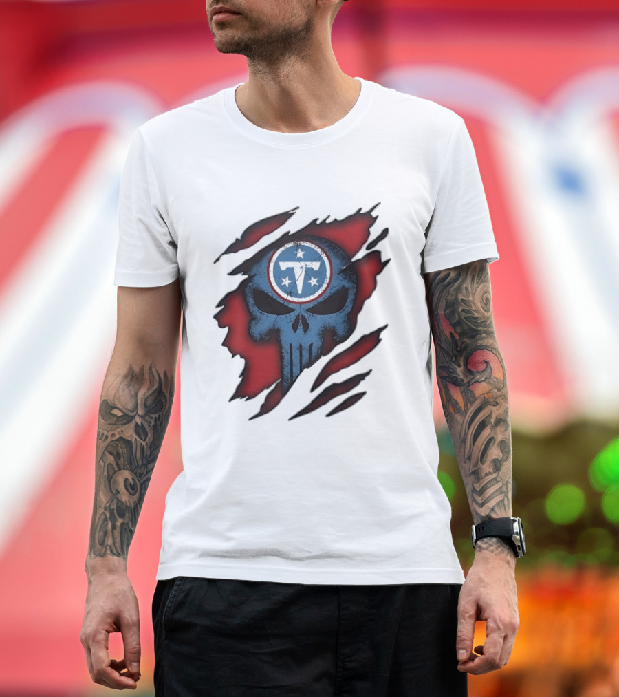 Tennessee Titans Punisher Skull Ripped Red NFL Fan T-Shirt