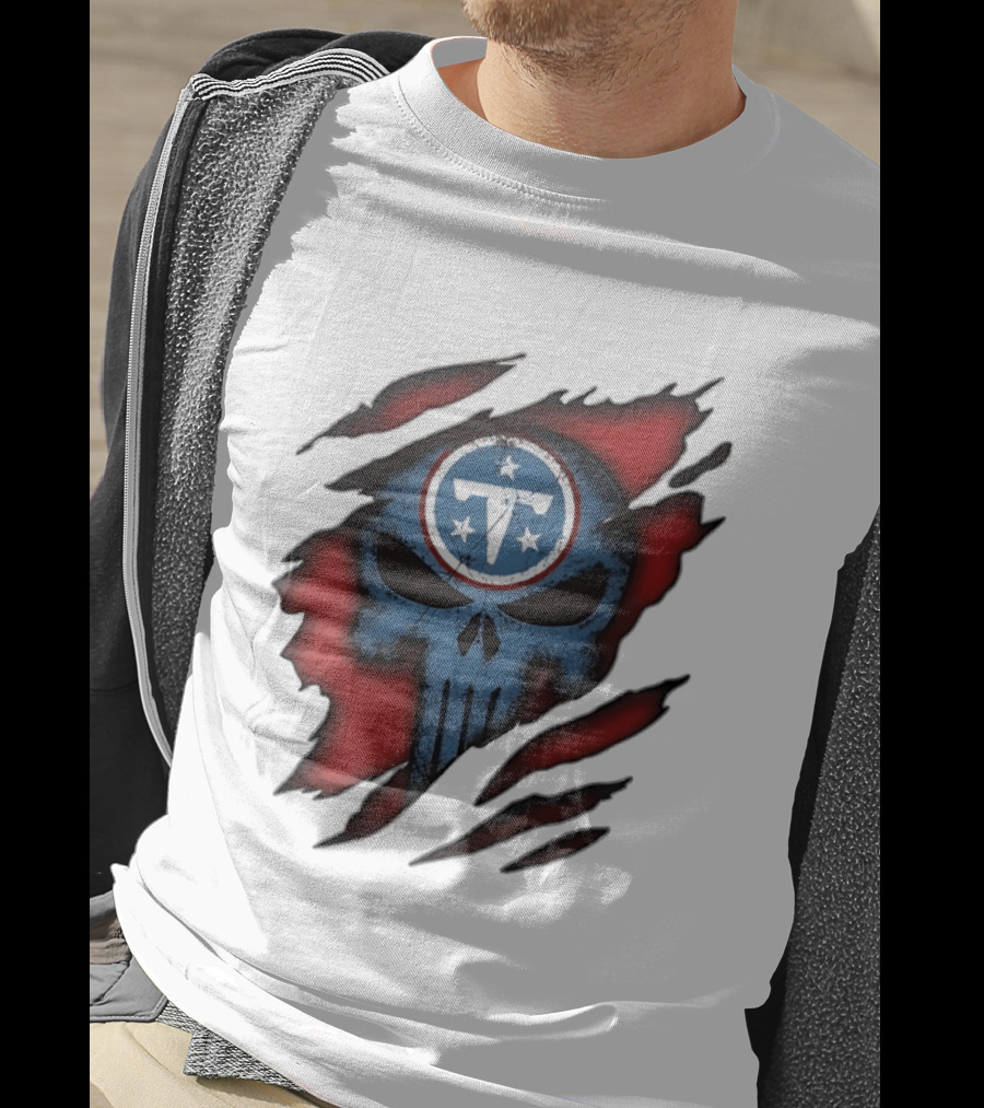 Tennessee Titans Punisher Skull Ripped Red NFL Fan T-Shirt