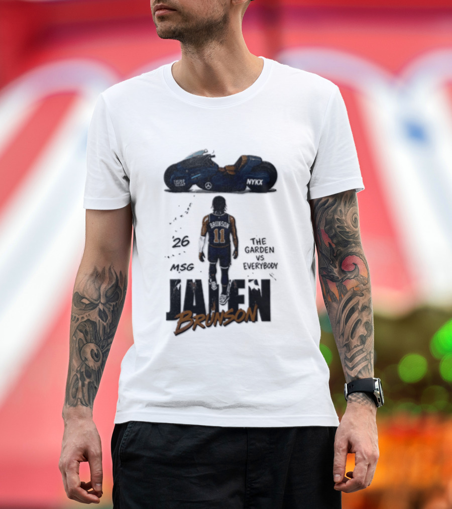 Jalen Brunson 26 The Garden NYKX MSG Vs Everybody Akira Motorcycle T-Shirt