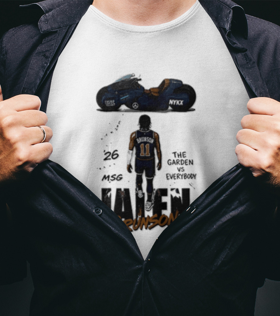 Jalen Brunson 26 The Garden NYKX MSG Vs Everybody Akira Motorcycle T-Shirt