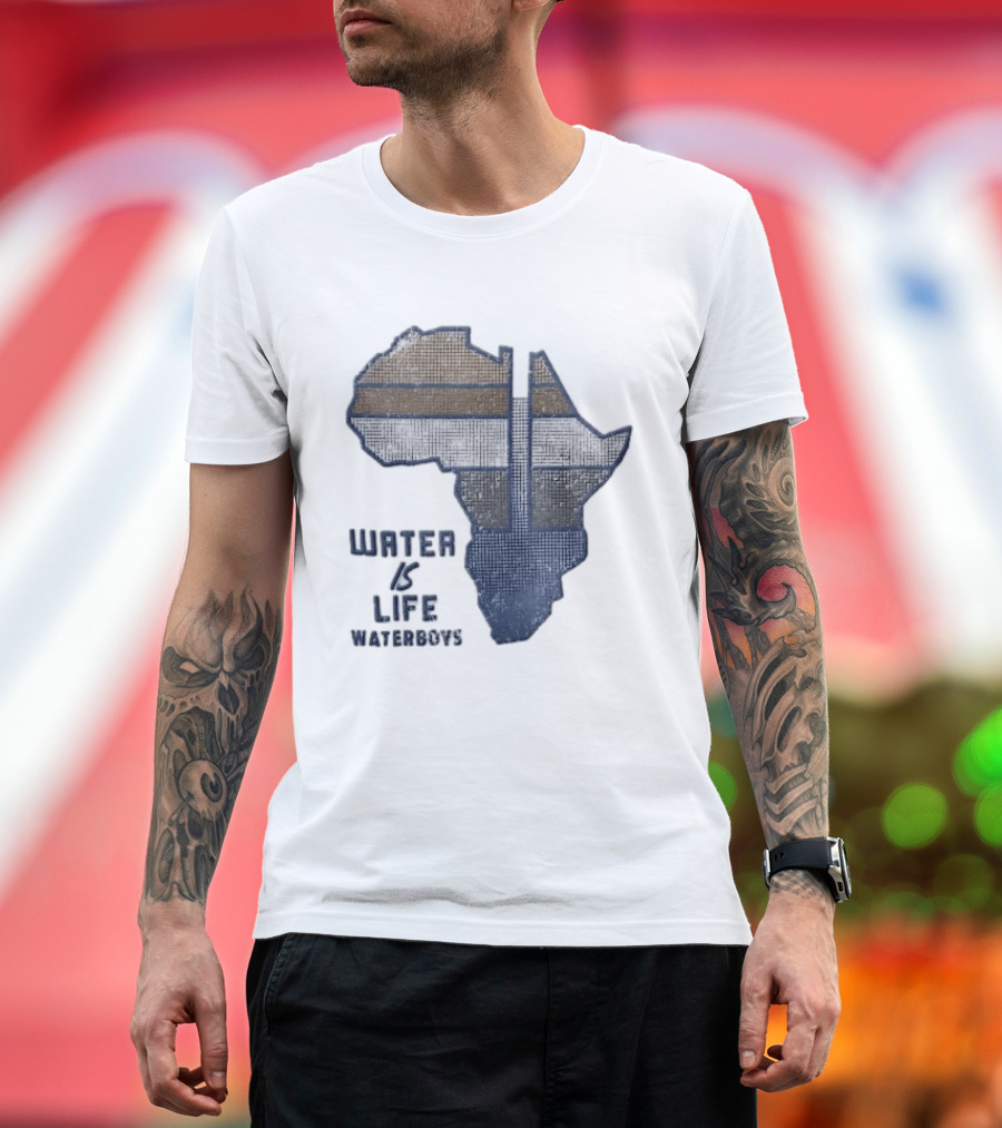 Waterboys Water Is Life Africa Map Mosaic Grid Distressed T-Shirt