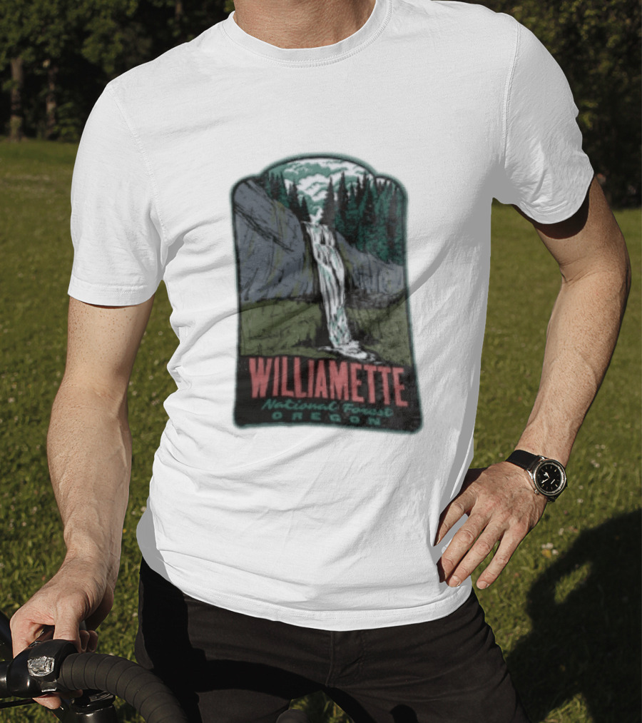 Williamette National Forest Oregon Waterfall Cliff Trees T-Shirt