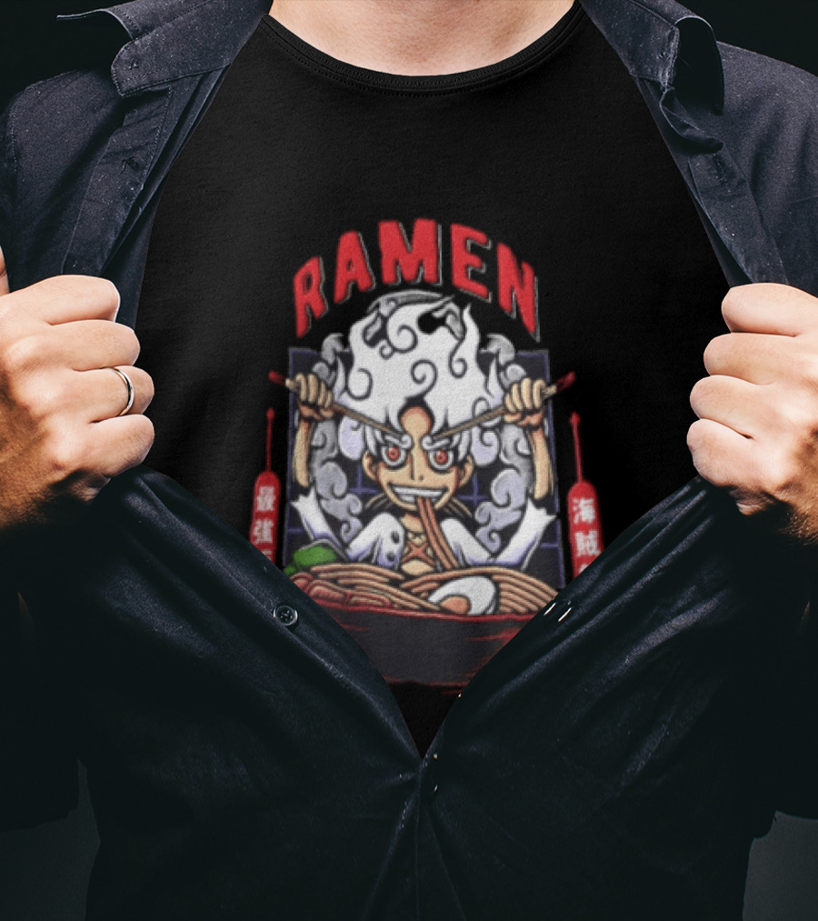 Ramen Pirate With Chopsticks Eating Noodles Anime T-Shirt