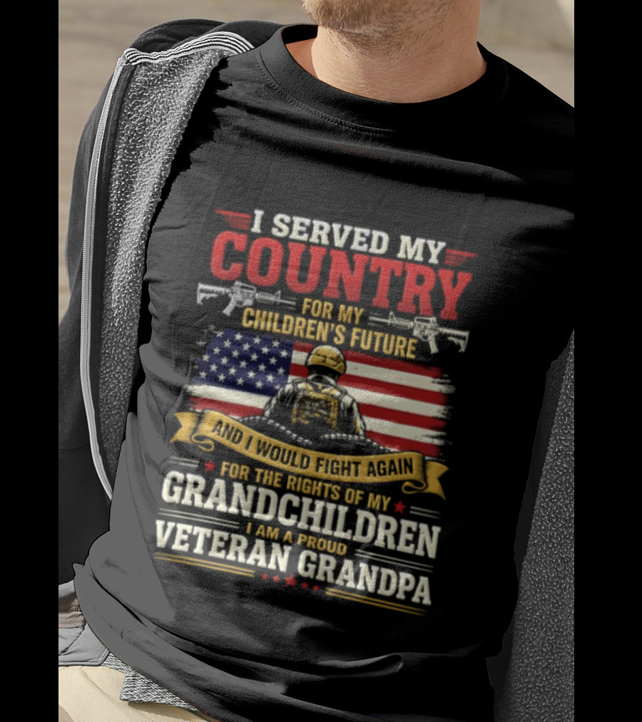 I Served My Country For Children's Future Veteran Grandpa Patriotic US Flag T-Shirt