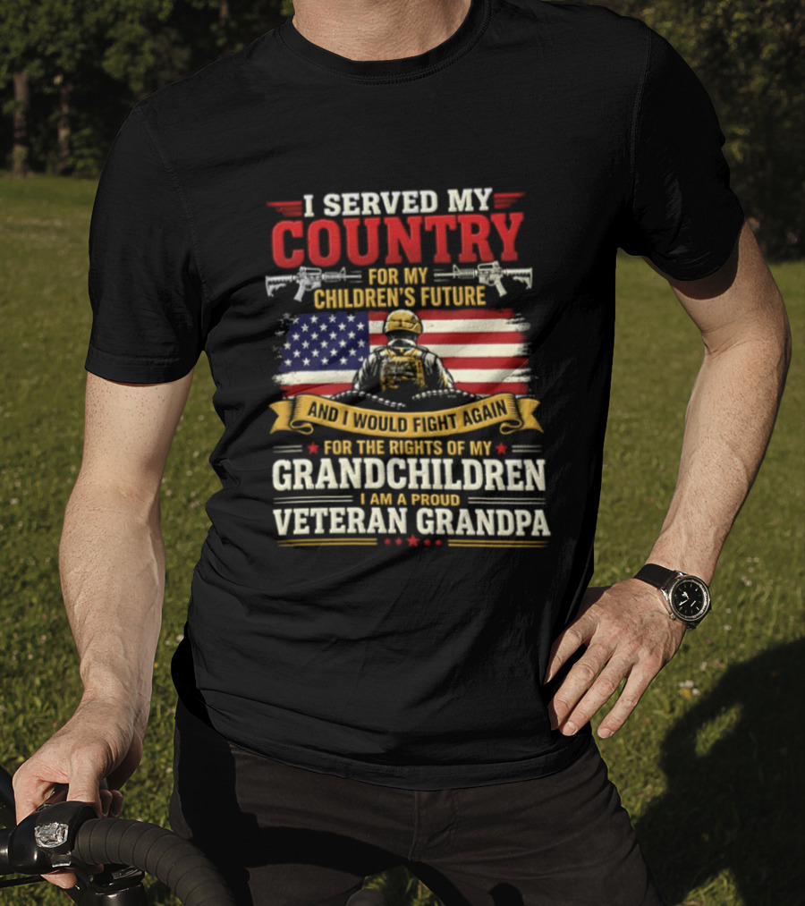 I Served My Country For Children's Future Veteran Grandpa Patriotic US Flag T-Shirt