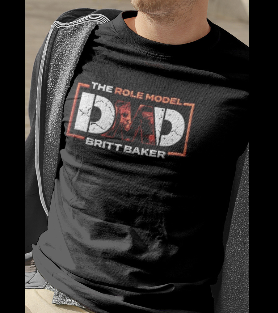The Role Model DMD Britt Baker Wrestler Photo Inset Orange Box Frame Stencil T-Shirt
