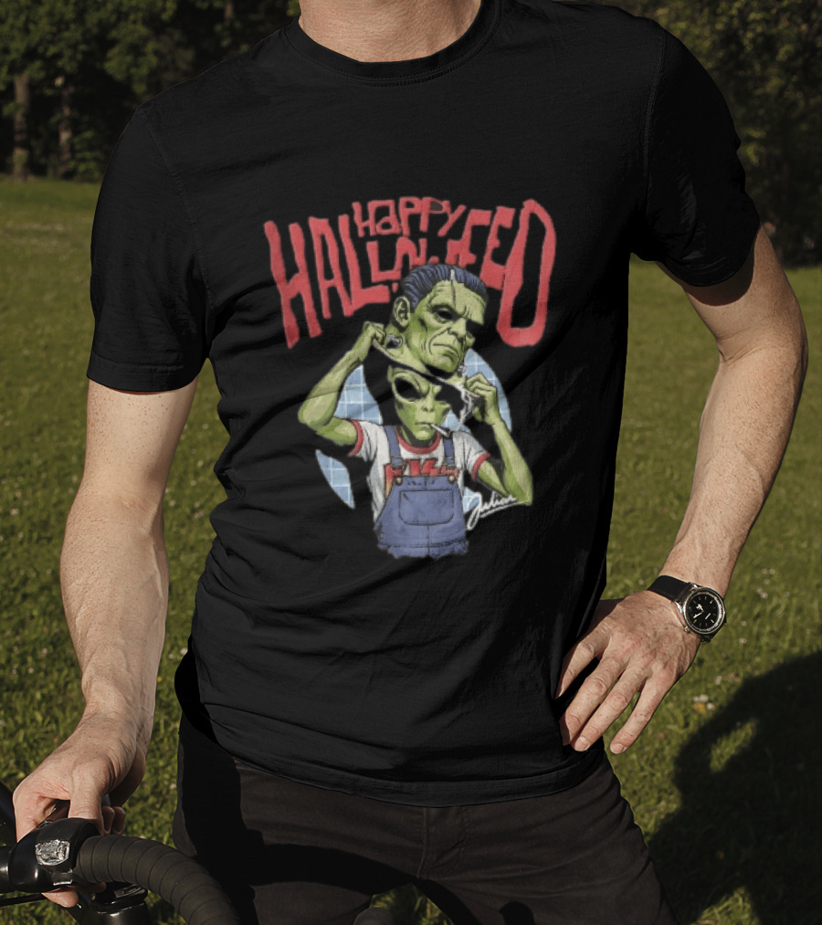 Happy Halloween Julian Green Alien Frankenstein Smoking Cigarette T-Shirt