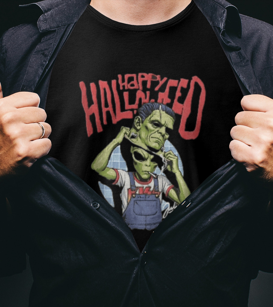 Happy Halloween Julian Green Alien Frankenstein Smoking Cigarette T-Shirt