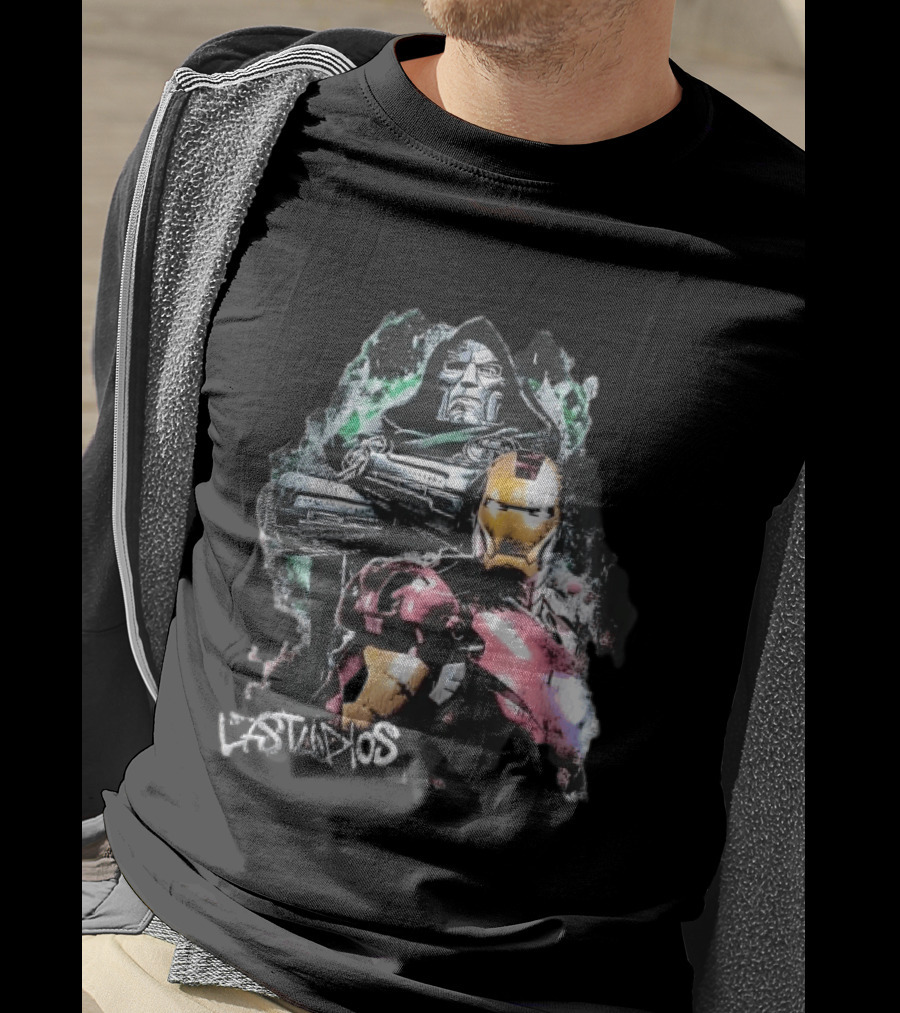 Lastudios Doctor Doom Iron Man Comic Book Dark Green Grunge T-Shirt