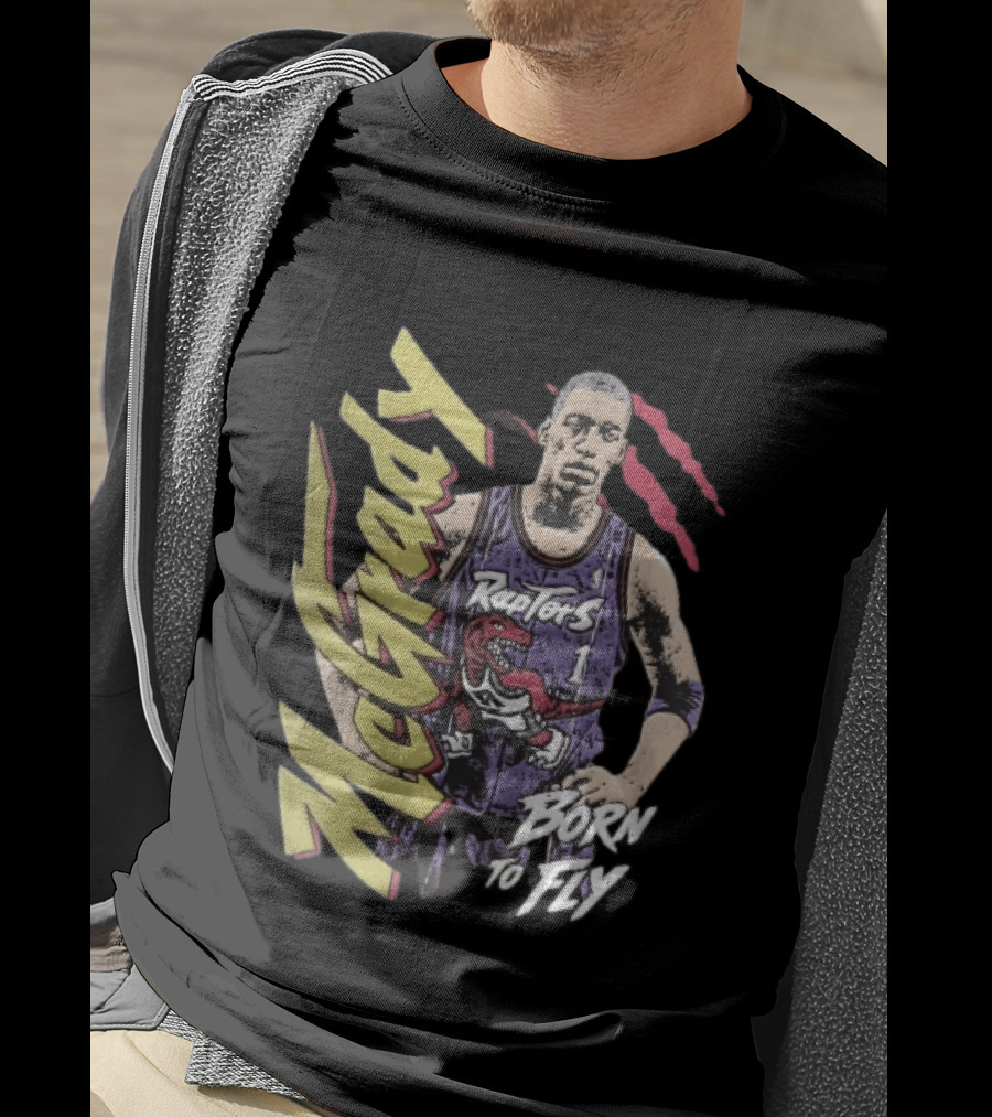McGrady Raptors Born To Fly Distressed Red Claw Marks Grunge T-Shirt
