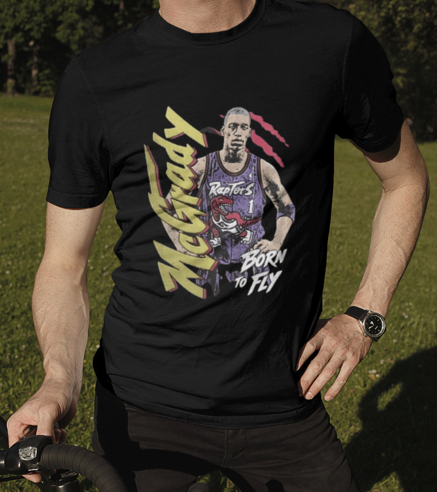 McGrady Raptors Born To Fly Distressed Red Claw Marks Grunge T-Shirt