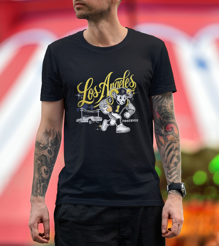 Los Angeles Rams Cartoon Ram Running Lowrider Car Football T-Shirt
