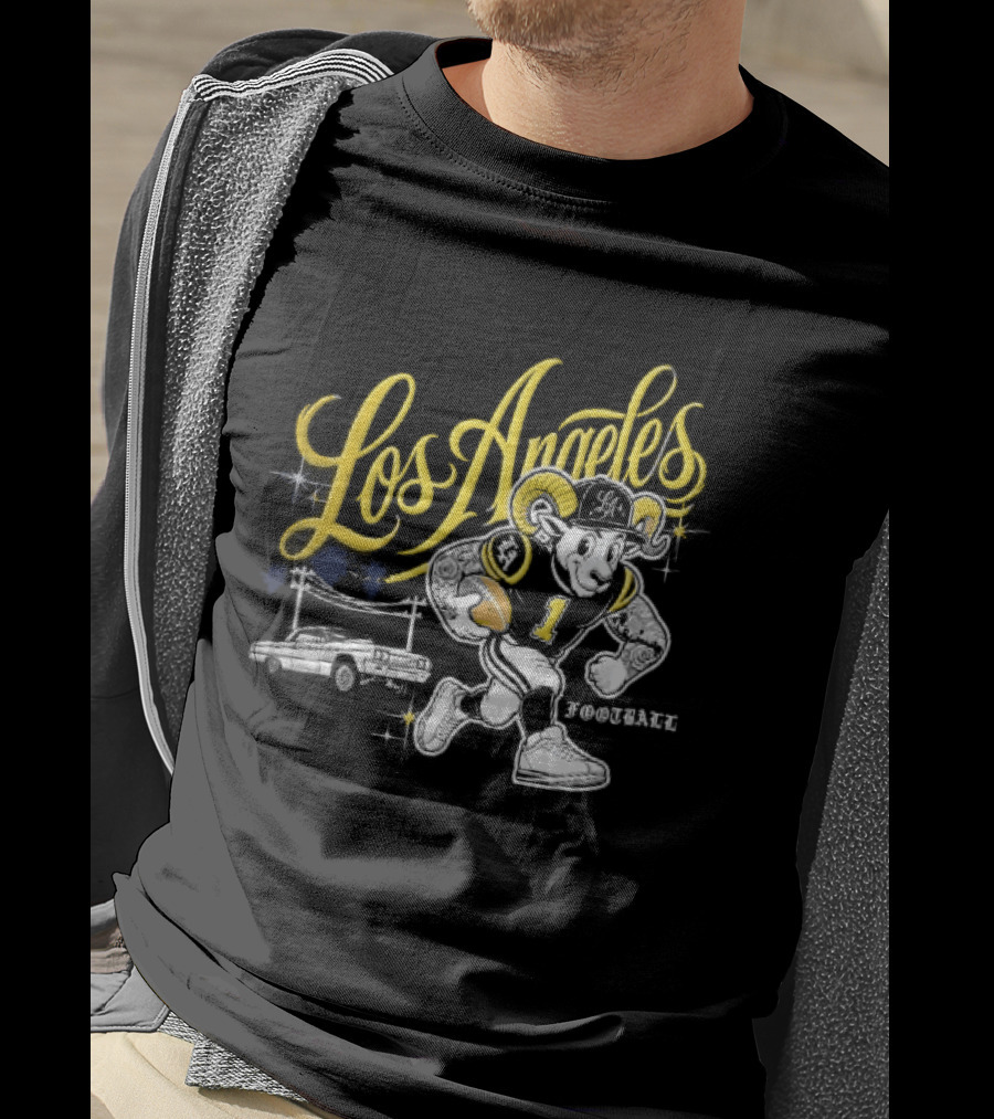 Los Angeles Rams Cartoon Ram Running Lowrider Car Football T-Shirt