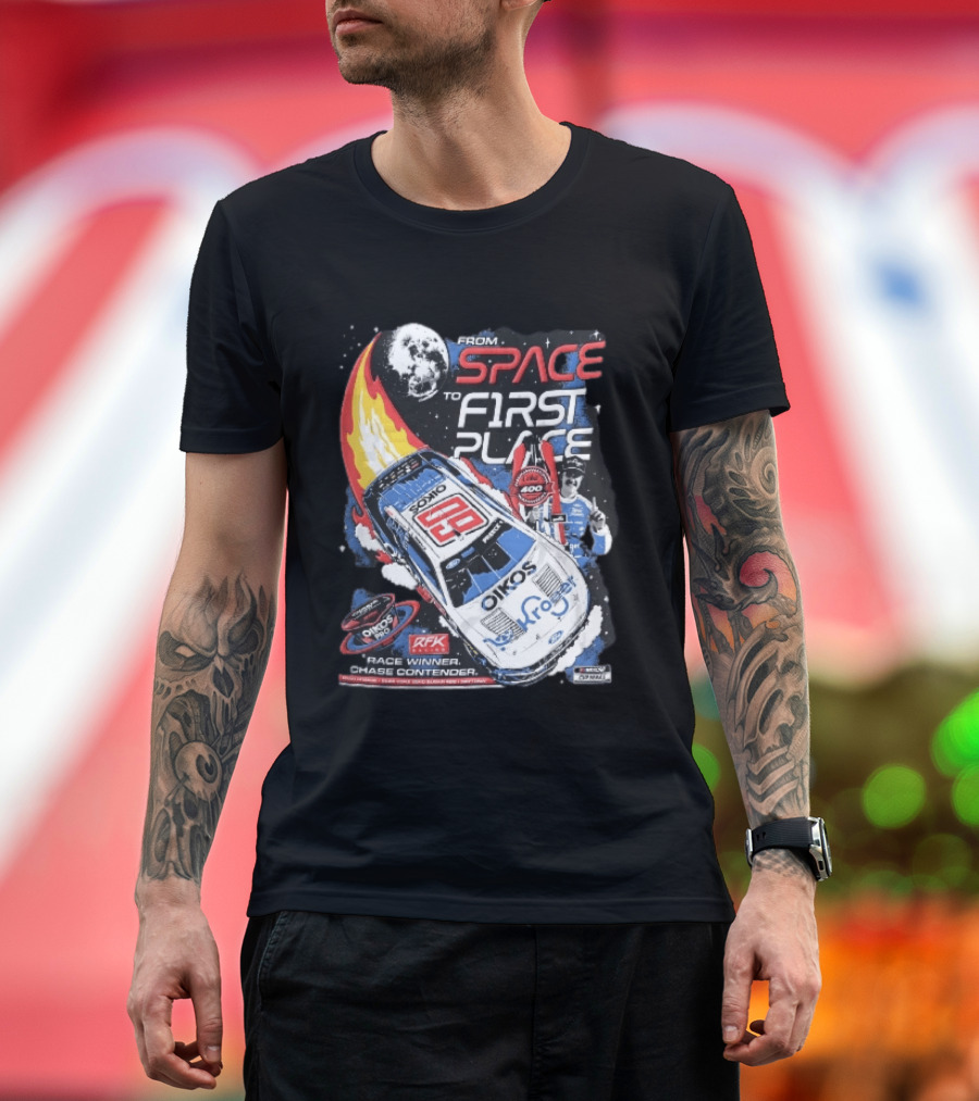 NASCAR From Space To First Place Ryan Preece RFK 2023 Race Winner Moon Flames Oikos 400 T-Shirt