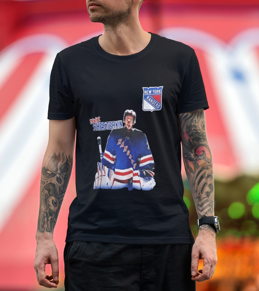 New York Rangers Igor Shesterkin NHL Goaltender Blue Uniform T-Shirt