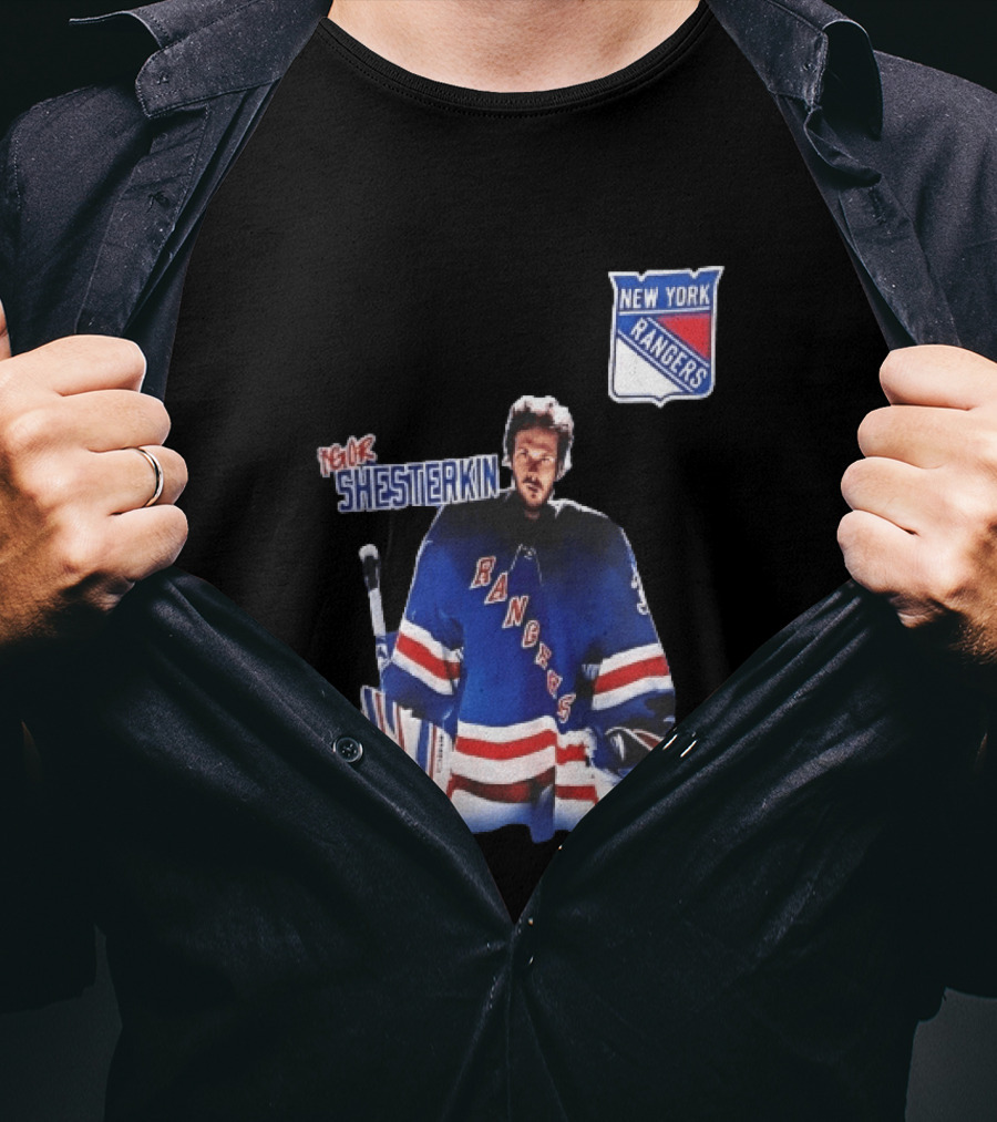 New York Rangers Igor Shesterkin NHL Goaltender Blue Uniform T-Shirt