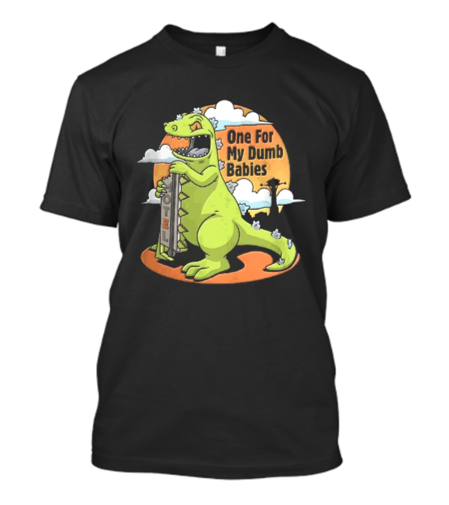 One For My Dumb Babies Motel Reptar Holding Thermometer Lucky 38 Sunset Cartoon T-Shirt