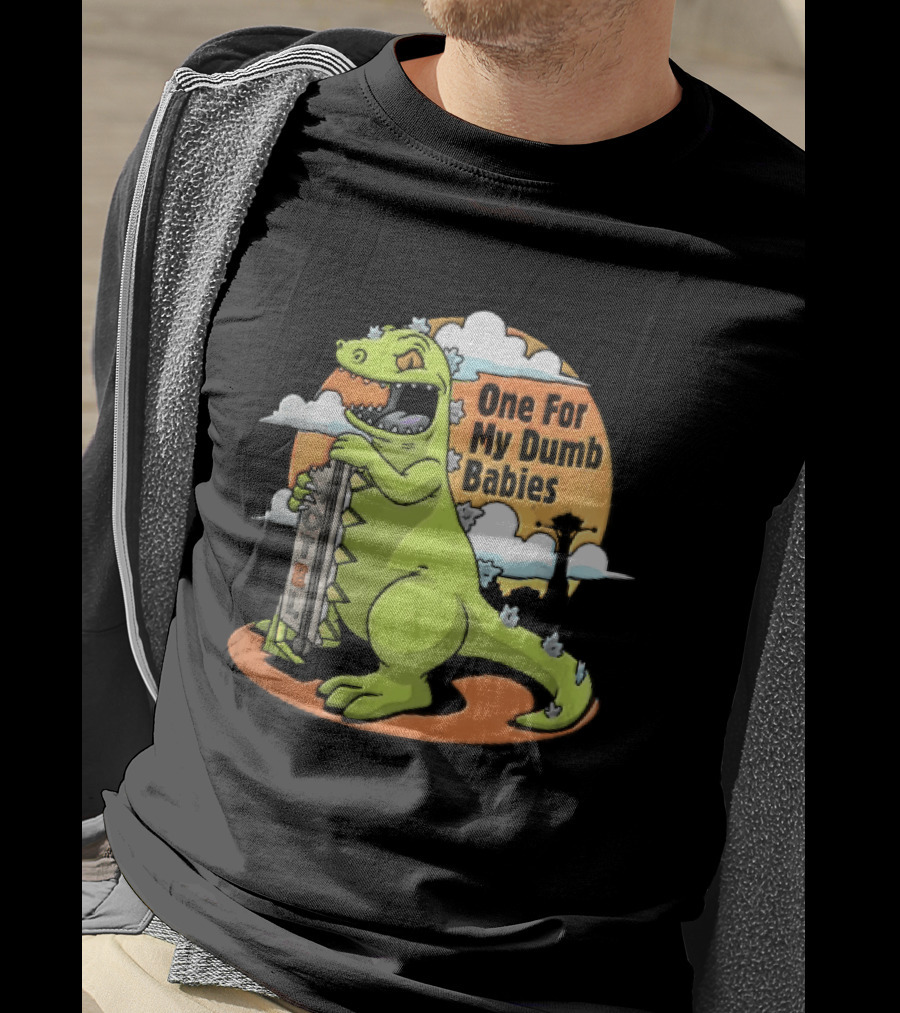 One For My Dumb Babies Motel Reptar Holding Thermometer Lucky 38 Sunset Cartoon T-Shirt