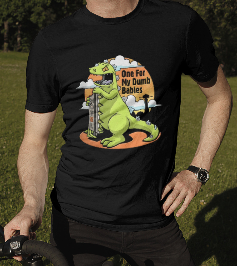 One For My Dumb Babies Motel Reptar Holding Thermometer Lucky 38 Sunset Cartoon T-Shirt