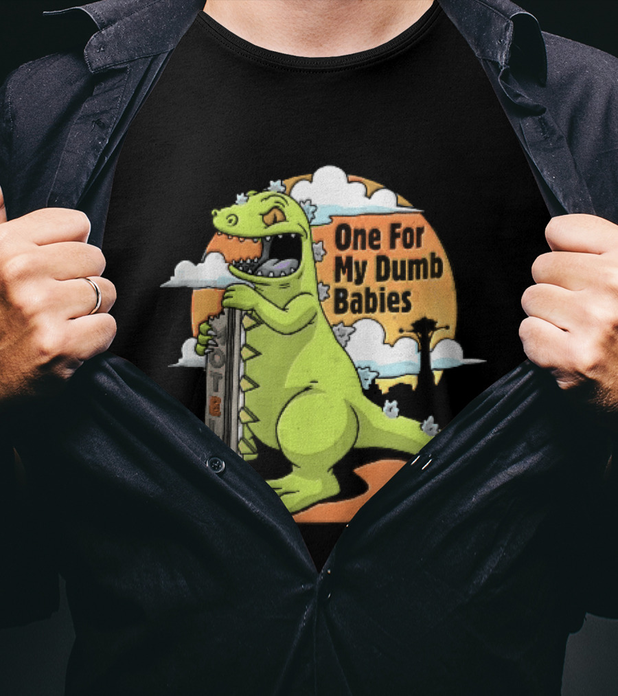 One For My Dumb Babies Motel Reptar Holding Thermometer Lucky 38 Sunset Cartoon T-Shirt