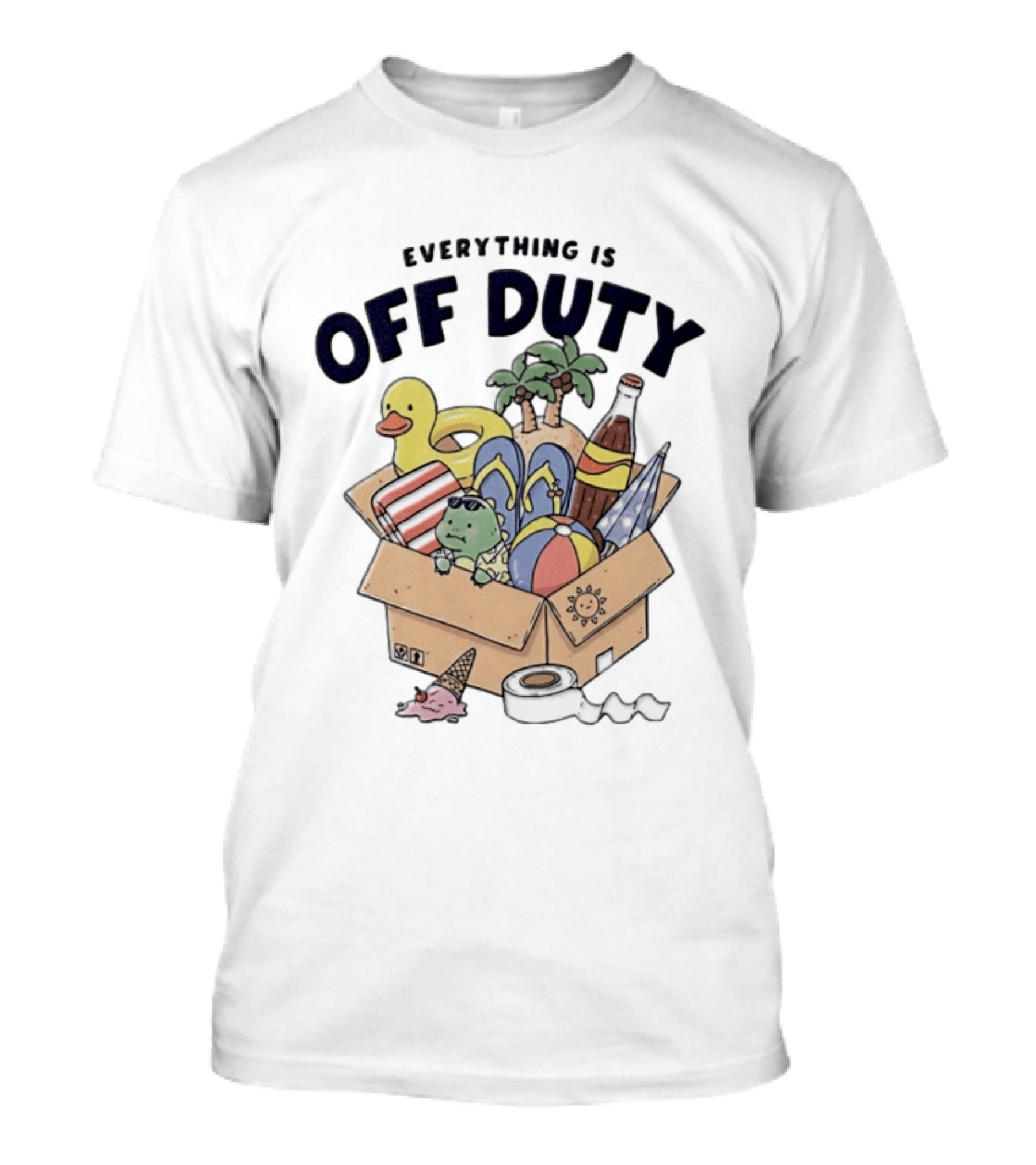 Everything Is Off Duty Cartoon Turtle And Beach Box T-Shirt