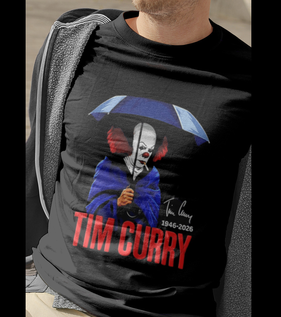 Tim Curry Pennywise 1946 2026 Memorial With Umbrella T-Shirt