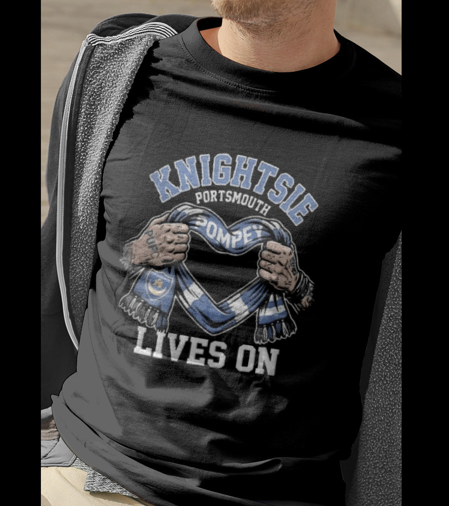 Knightsie Pompey Lives On Tattooed Hands Holding Portsmouth FC Scarf Heart Shape T-Shirt