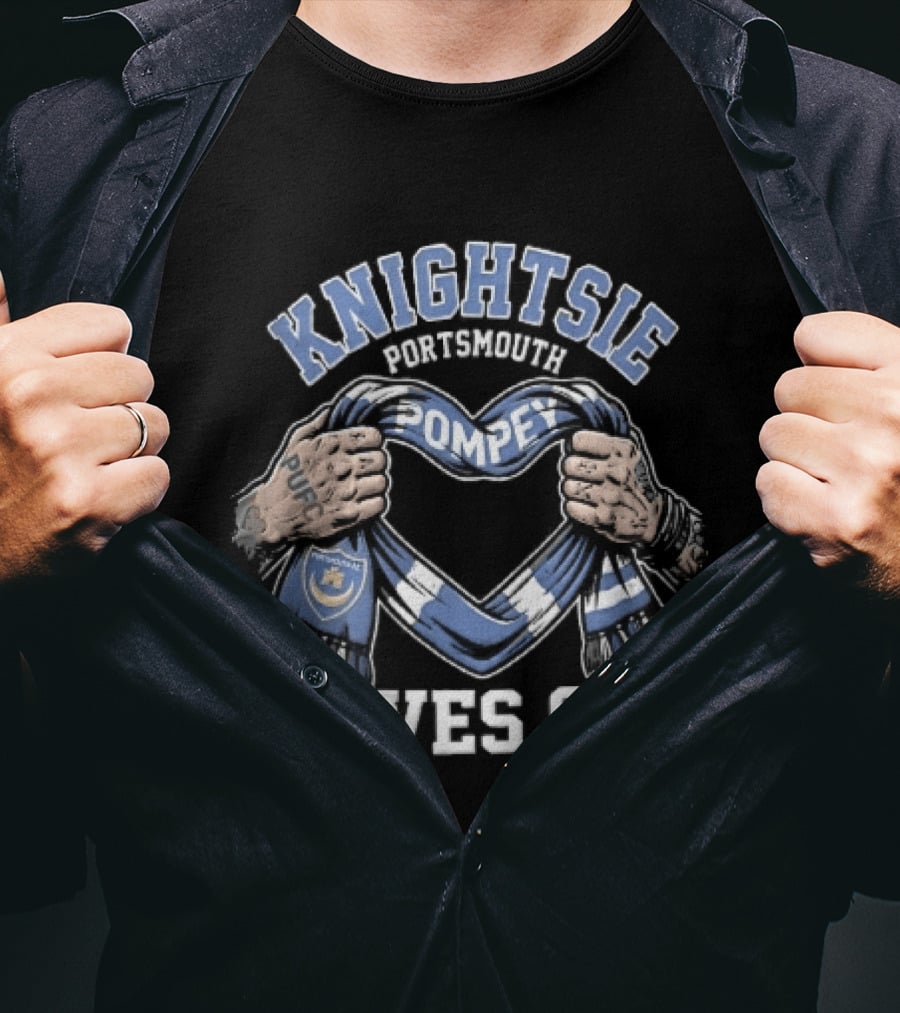 Knightsie Pompey Lives On Tattooed Hands Holding Portsmouth FC Scarf Heart Shape T-Shirt