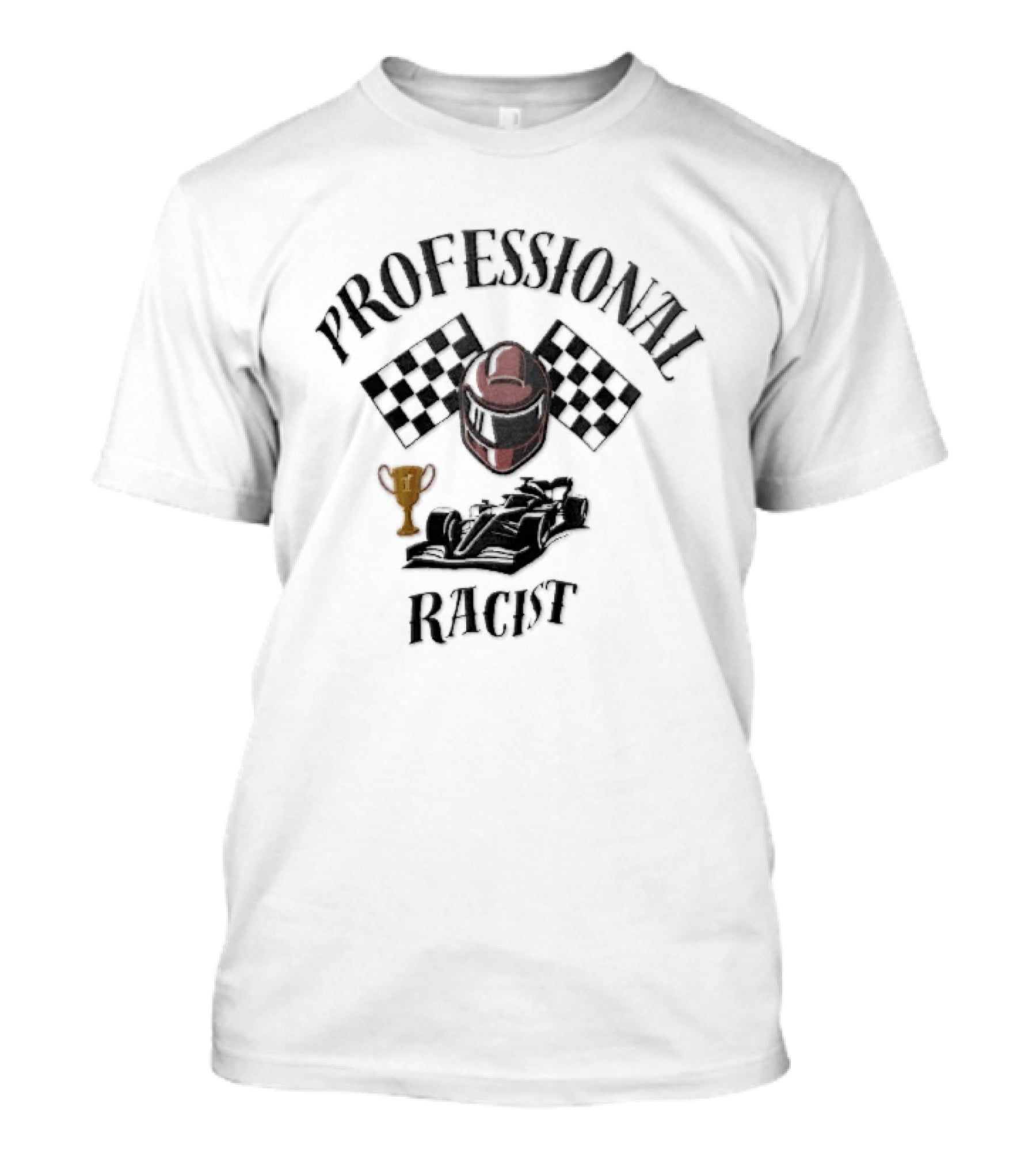 Professional Racer Red Racing Helmet Checkered Flags Trophy Formula One Car T-Shirt