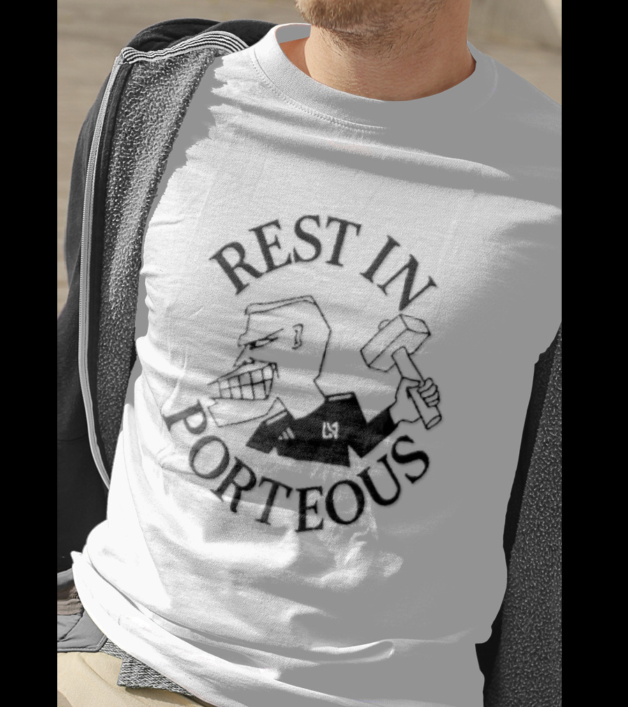 Rest In Porteous Cartoon Caricature Man Holding Hammer T-Shirt