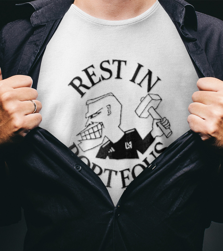 Rest In Porteous Cartoon Caricature Man Holding Hammer T-Shirt