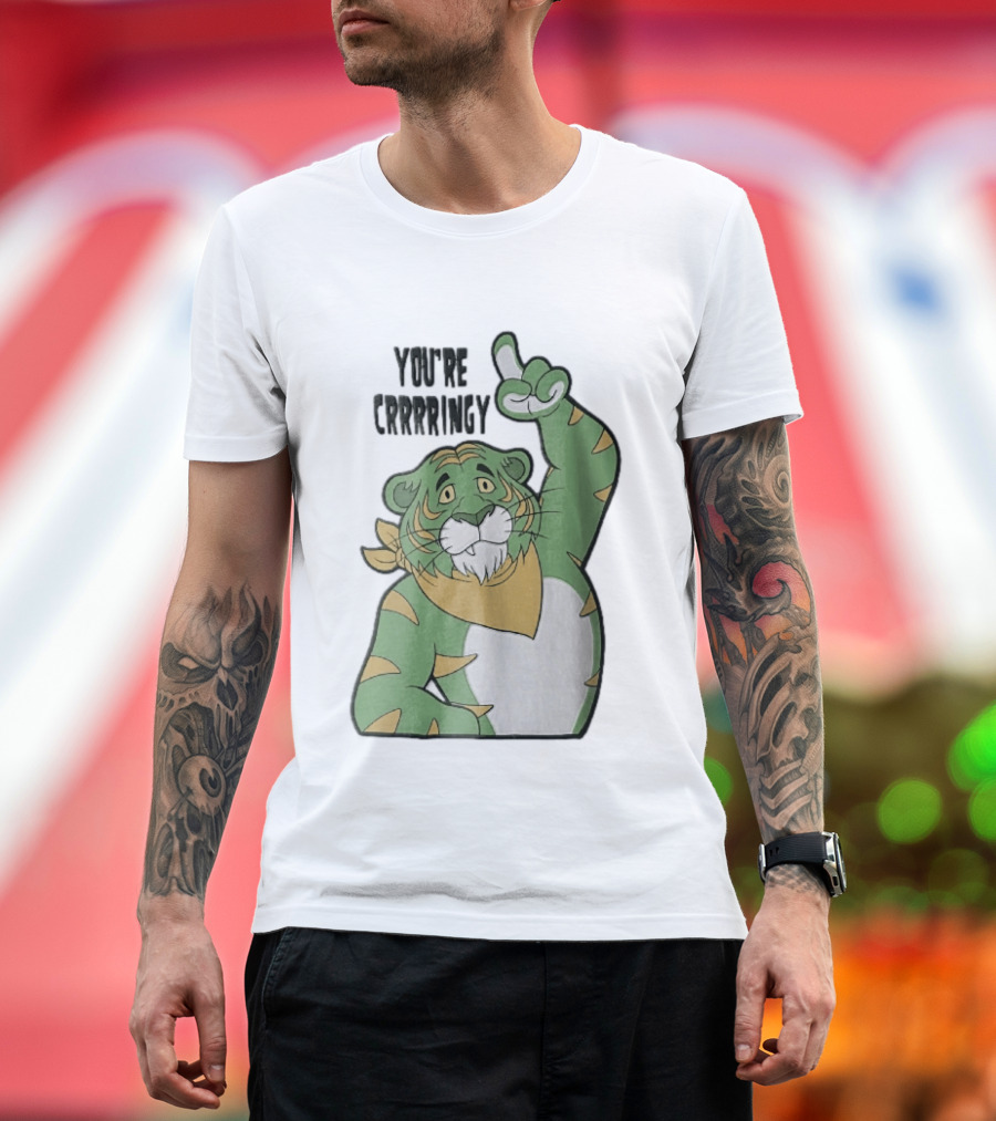 You're Crrrringy Green Tiger Pointing Paw Cartoon T-Shirt