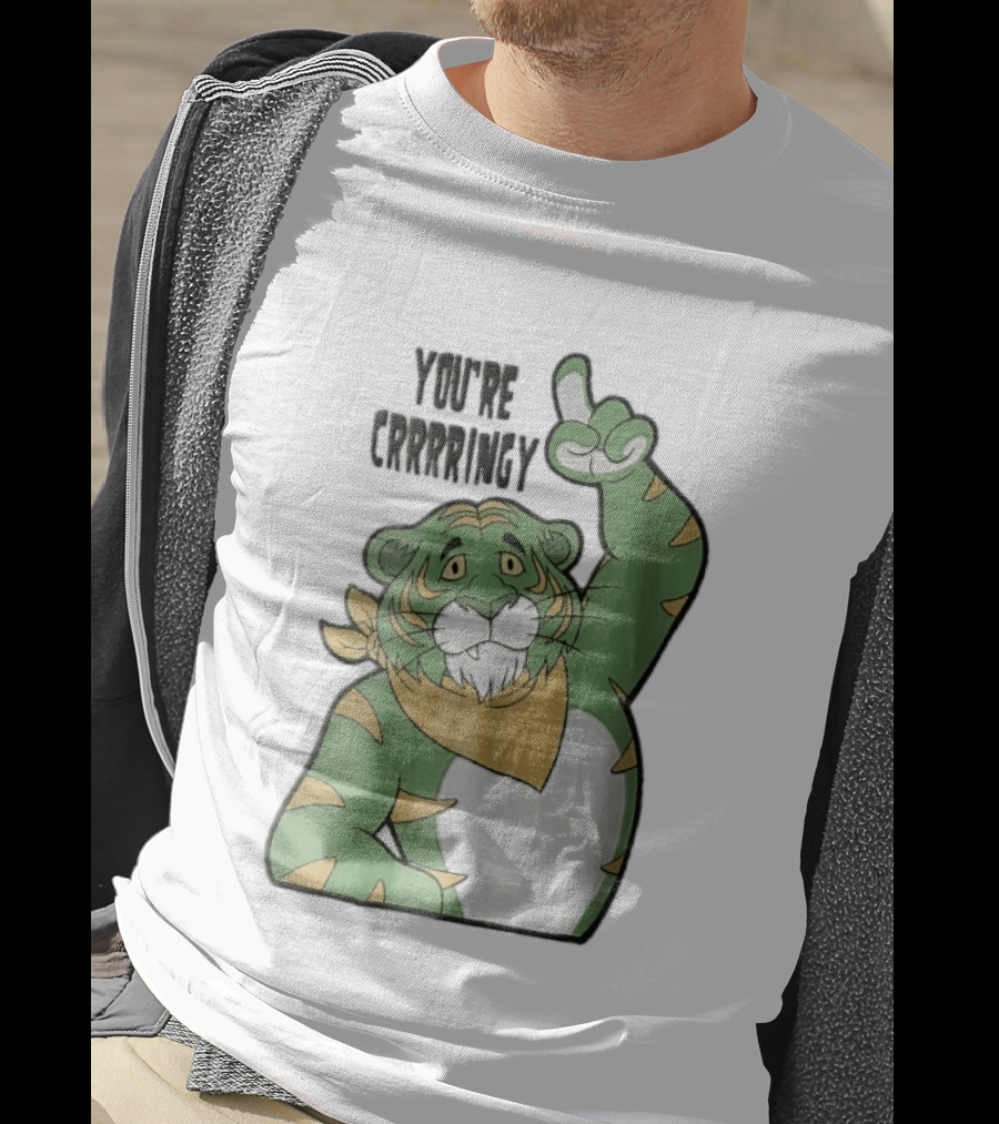 You're Crrrringy Green Tiger Pointing Paw Cartoon T-Shirt