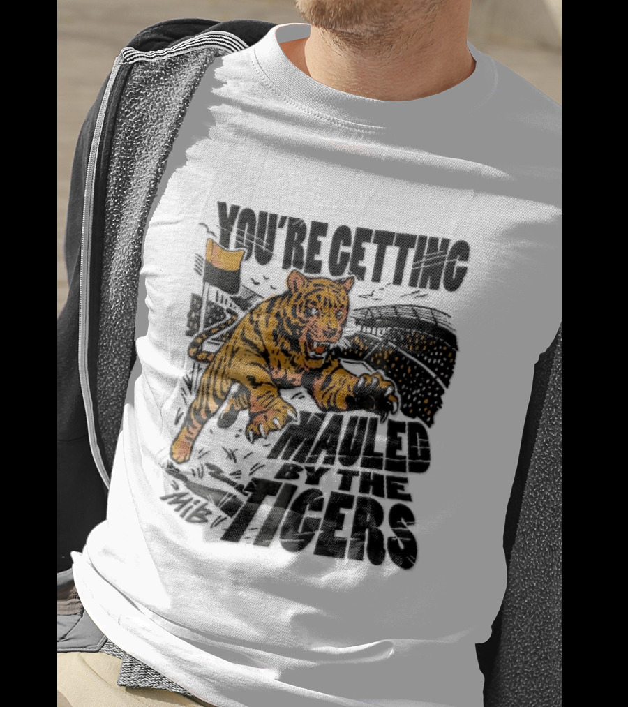 You're Getting Mauled By The Tigers Leaping Aggressive Stadium Crowd Corner Flag Woodcut T-Shirt