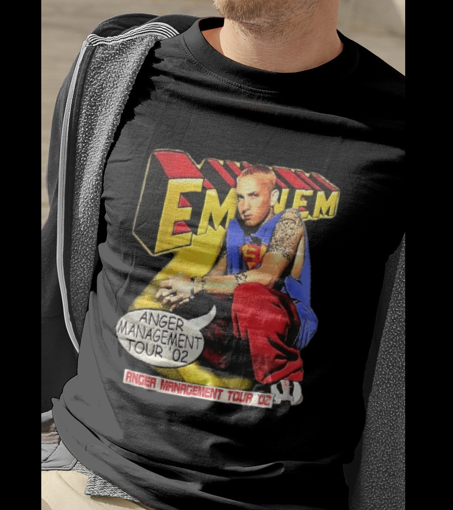 Eminem Anger Management Tour 02 Superman Tattoo 3D Block Letters Vintage 2000s T-Shirt