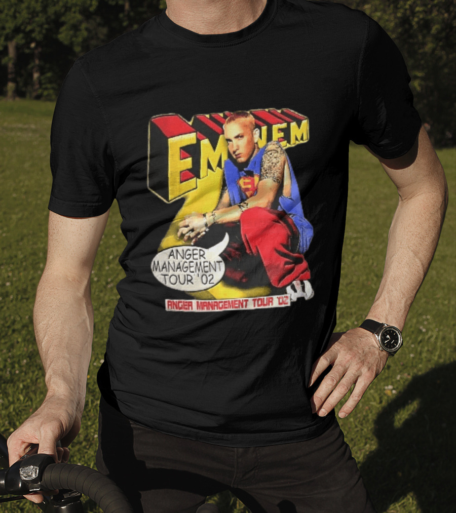 Eminem Anger Management Tour 02 Superman Tattoo 3D Block Letters Vintage 2000s T-Shirt