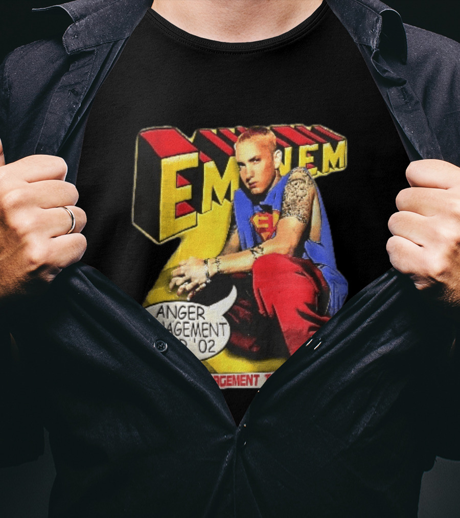 Eminem Anger Management Tour 02 Superman Tattoo 3D Block Letters Vintage 2000s T-Shirt